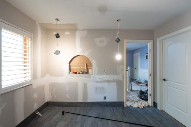 Marble and Navy Primary Ensuite, Courtice: Drywall and an arched niche in progress