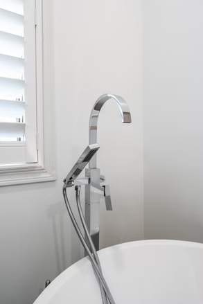 Marble and Navy Primary Ensuite, Courtice: Freestanding tub filler